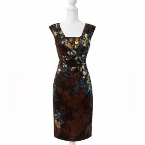 ✨ Donna Ricco Elegant Floral Cocktail Dress Brown Teal Gold Sz 6